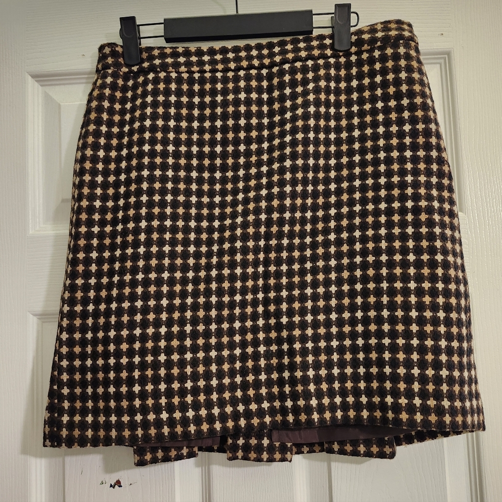 LOFT Black and Brown Checkered Wool Blend Skirt Size 6